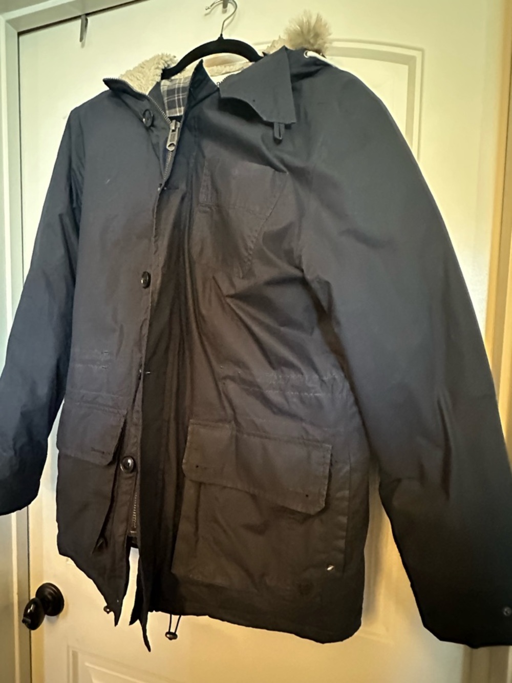 Ben Sherman Navy Field Parka with Faux Fur Trim